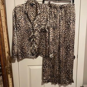 Inc womens satin animal print pajamas set
